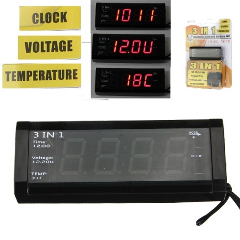 3σε1 ψηφιακό ρολόι, βολτόμετρο, θερμόμετρο αυτοκινήτου WF-518