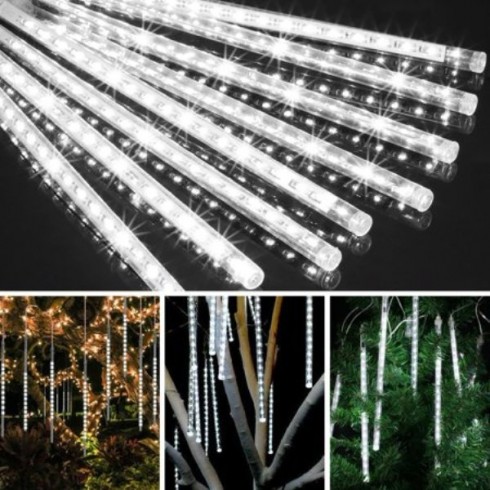 Χριστουγεννιάτικη επεκτεινόμενη LED βροχή μετεωριτών 8 x 47cm λευκό